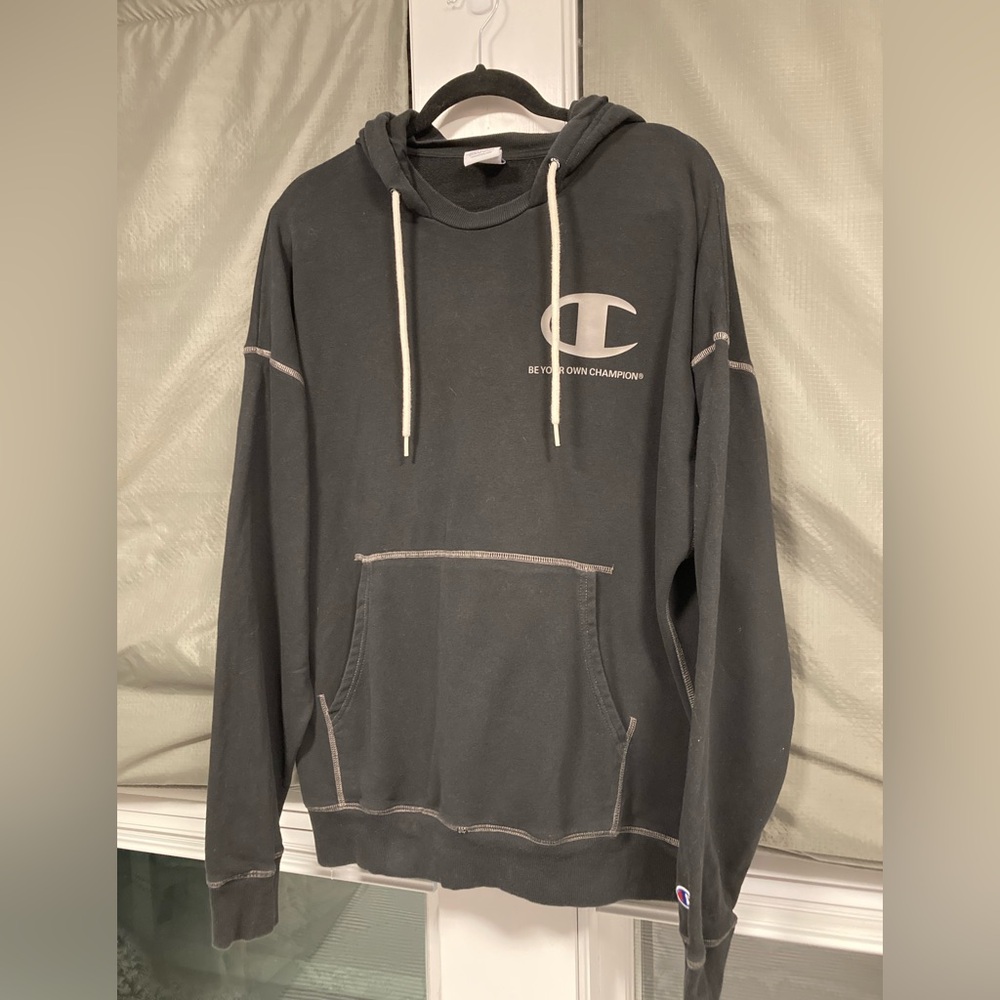 Champion - Men’s Black Hoodie with Iconic Logo, Size Large